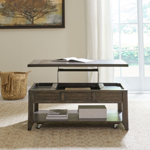 Paradise Valley Lift Top Coffee Cocktail Table in Saddle Brown Finish
