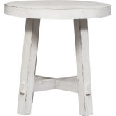 Modern Farmhouse Round End Table in Distressed White