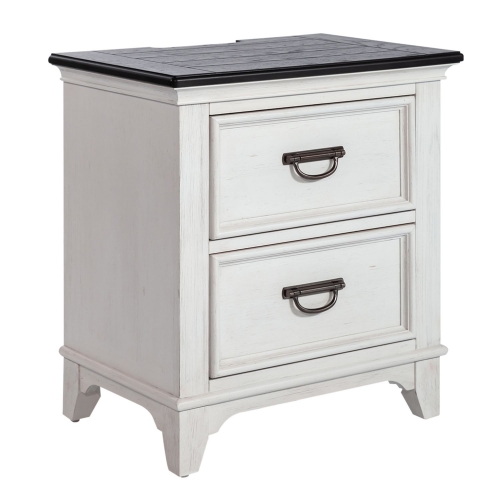 Allyson Park 2 Drawer Nightstand with Charging in Brushed White & Charcoal
