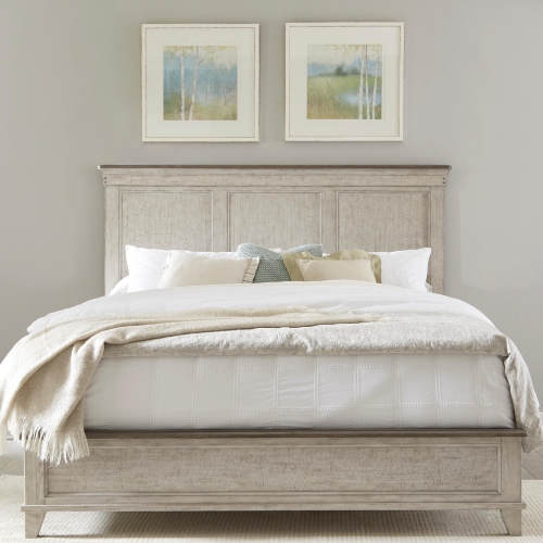 Ivy Hollow Queen Panel Bed in Distressed Weathered Linen & Taupe
