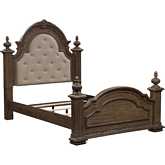 Carlisle Court Queen Poster Bed in Waxed Chestnut Finish & Tufted Linen