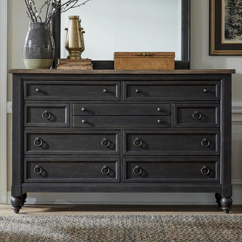Americana Farmhouse 9 Drawer Dresser in Black & Taupe