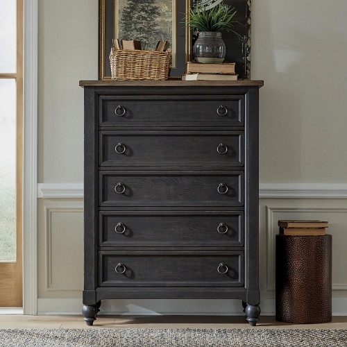 Americana Farmhouse 5 Drawer Chest in Black & Taupe