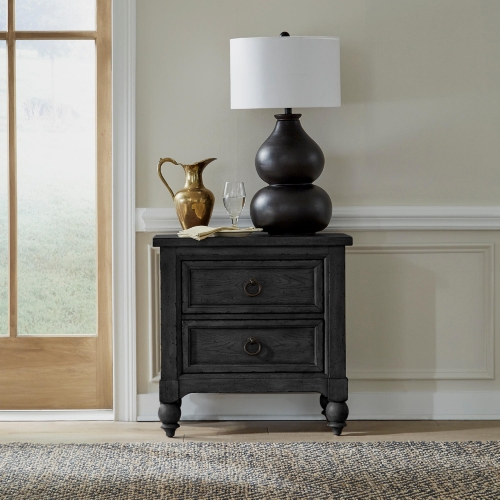 Americana Farmhouse 2 Drawer Nightstand with Charging in Black