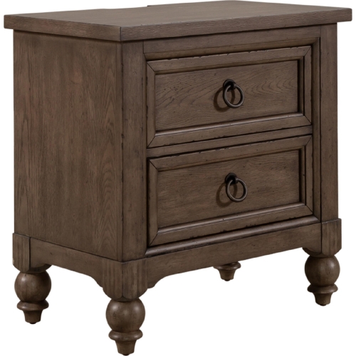 Americana Farmhouse 2 Drawer Nightstand with Charging in Distressed Taupe
