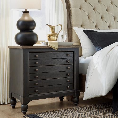 Americana Farmhouse Bedside Chest with Charging in Black & Taupe