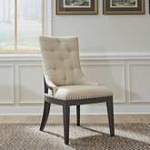Americana Farmhouse Shelter Dining Chair in Black Wood & Tufted Linen (Set of 2)