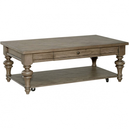 Americana Farmhouse Coffee Cocktail Table in Dusty Taupe Finish Wood