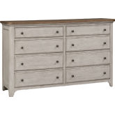 Farmhouse Reimagined 8 Drawer Dresser in White & Brown