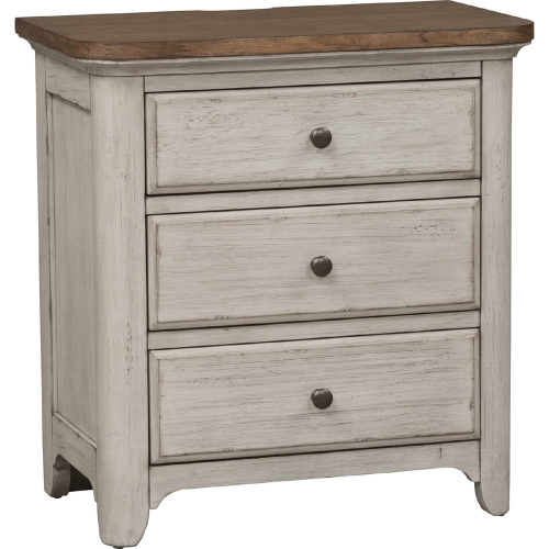 Farmhouse Reimagined Nightstand with Charging in White & Brown