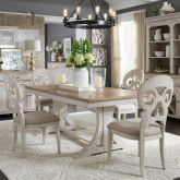 Farmhouse Reimagined 7 Piece Trestle Dining Set in White & Brown