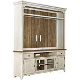 Farmhouse Reimagined Entertainment Center in Antique White & Chestnut