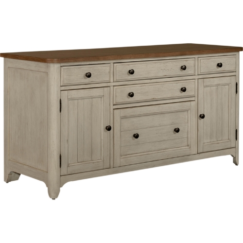 Farmhouse Reimagined Door Credenza in Antique White & Chestnut Finish