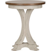 Farmhouse Reimagined Round Side Table in Antique White & Chestnut