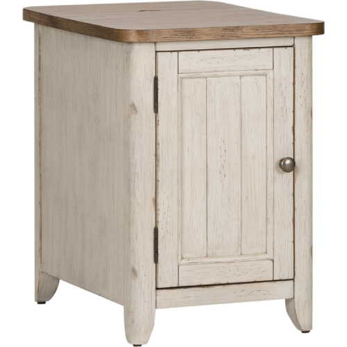 Farmhouse Reimagined Side Table with Charging in White & Chestnut