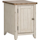 Farmhouse Reimagined Side Table with Charging in White & Chestnut