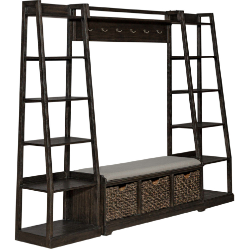 Mill Creek Storage Wall Unit in Peppercorn Brown Wood & Cream Linen