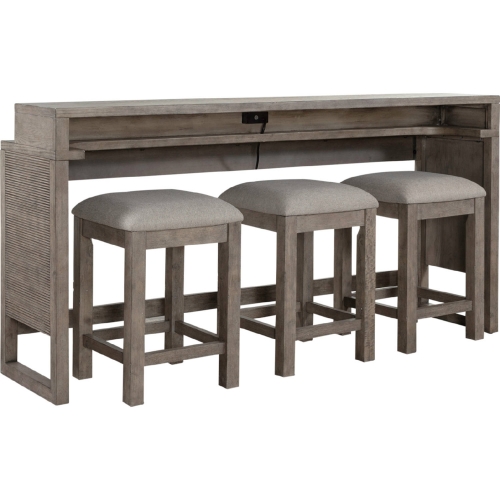 Bartlett Field 4 Piece Console Table Set in Taupe Wood & Oatmeal Fabric