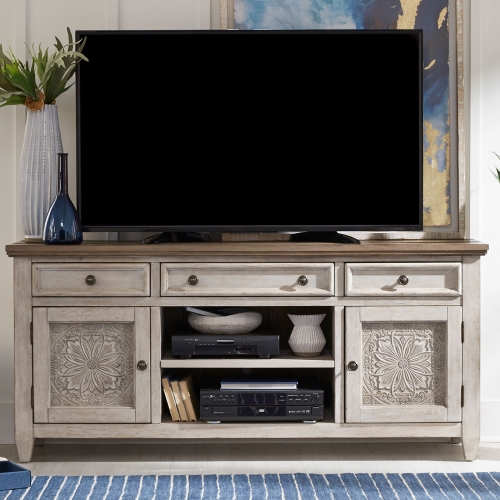Heartland 66" TV Stand Console in Antique White & Tobacco