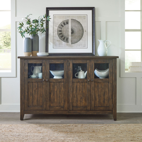Midland Falls Buffet in Rustic Brown Wood & Seeded Glass