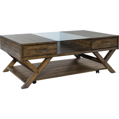 Lennox Display Coffee Cocktail Table in Weathered Chestnut & Glass