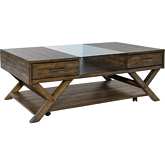 Lennox Display Coffee Cocktail Table in Weathered Chestnut & Glass