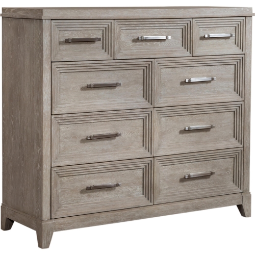 Belmar 9 Drawer Dresser in Washed Taupe & Silver Champagne