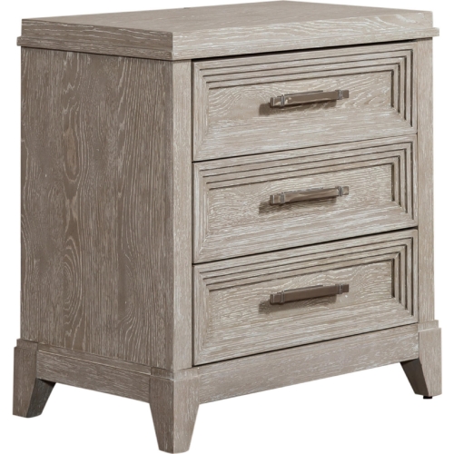 Belmar 3 Drawer Nightstand in Washed Taupe & Silver Champagne