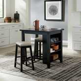 Brook Creek 3 Piece Counter Dining Set in Black Wood & Neutral Fabric