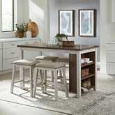 Brook Creek 5 Piece Counter Dining Set in White, Wood Tone & Fabric