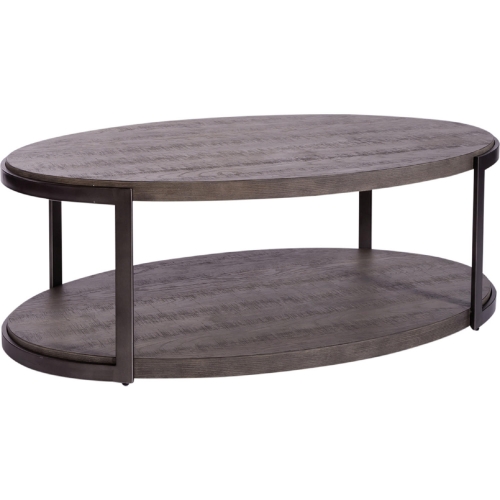 Modern View Oval Coffee Cocktail Table in Distressed Gray Wood & Metal