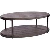 Modern View Oval Coffee Cocktail Table in Distressed Gray Wood & Metal