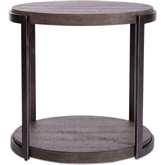 Modern View Round End Table in Distressed Gray Wood & Metal
