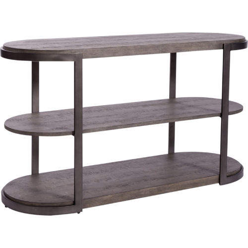 Modern View Sofa Table in Distressed Gray Wood & Metal