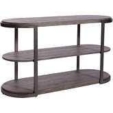Modern View Sofa Table in Distressed Gray Wood & Metal