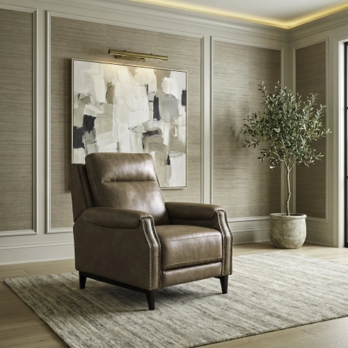 Rawling Manual Pushback Recliner in York Sand Brown Leather