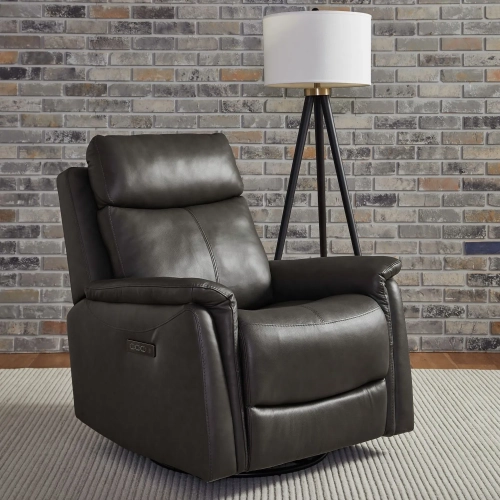 Rowland Triple Power Swivel Glider Recliner in Aline Coal Gray Leather