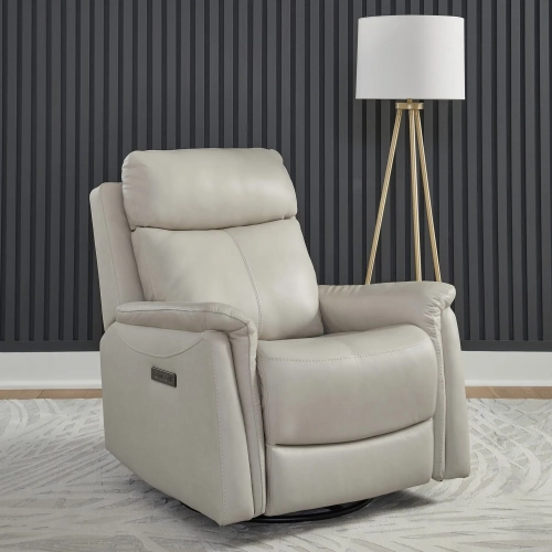 Rowland Triple Power Swivel Glider Recliner in Aline Pristine Neutral Leather