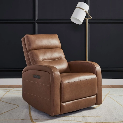 Rosslyn Triple Power Swivel Glider Recliner in York Butternut Brown Leather