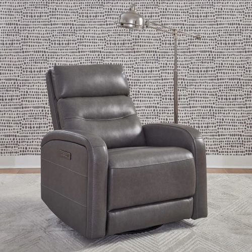 Rosslyn Triple Power Swivel Glider Recliner in York Charcoal Gray Leather