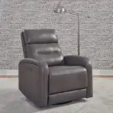 Rosslyn Triple Power Swivel Glider Recliner in York Charcoal Gray Leather