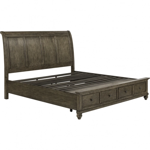 Twin Lakes King Sleigh Storage Bed in Chestnut Brown Wood