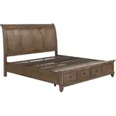 Twin Lakes Queen Sleigh Storage Bed in Chestnut Brown Wood