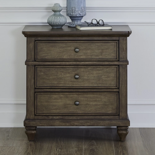 Twin Lakes Nightstand with Charging Station in Chestnut Brown Wood