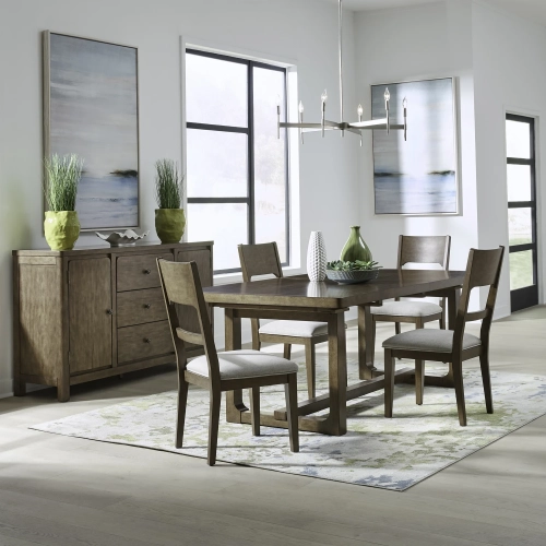 Harmony 5 Piece Trestle Dining Set in Brownstone Wood