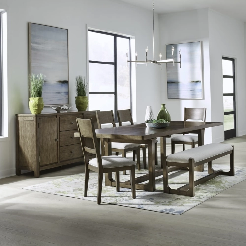Harmony 6 Piece Trestle Dining Set in Brownstone Wood