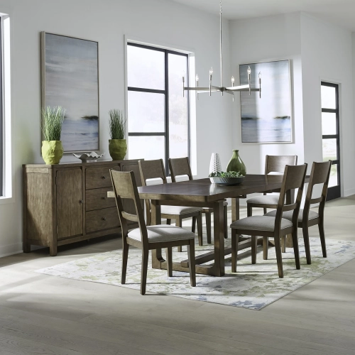 Harmony 7 Piece Trestle Dining Set in Brownstone Wood