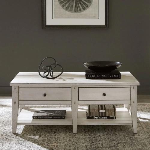 Lake House Coffee Cocktail Table in Weathered White Oak Veneer