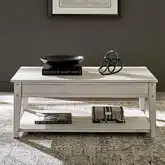 Lake House Lift Top Coffee Cocktail Table in Weathered White Oak Veneer
