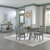 Newport 5 Piece Trestle Dining Set in Gray Wood & Linen